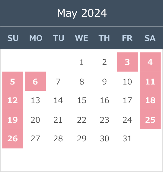 April 2024 opening calendar