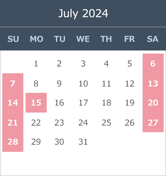 June 2024 opening calendar