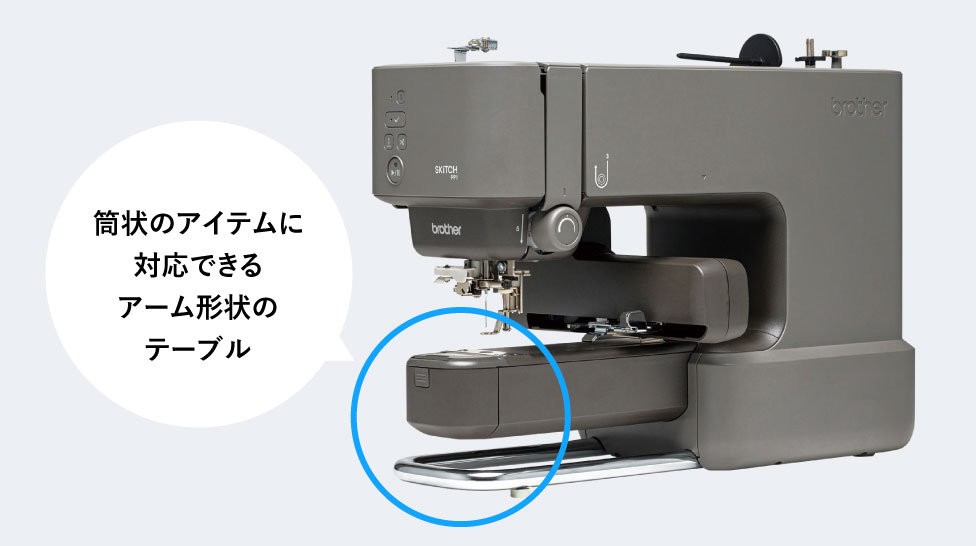 筒状のアイテムに対応できるアーム形状のテーブルの説明図