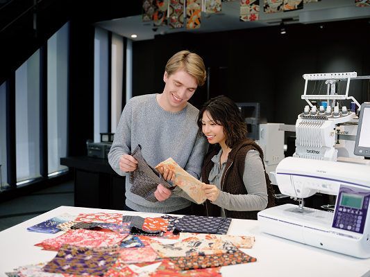 Choosing fabric at sewing workshop