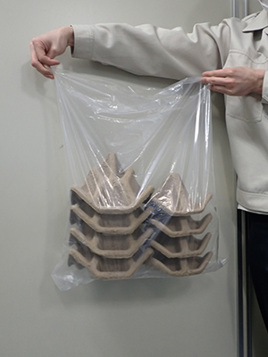 新形状のパルプモールドの廃棄イメージ